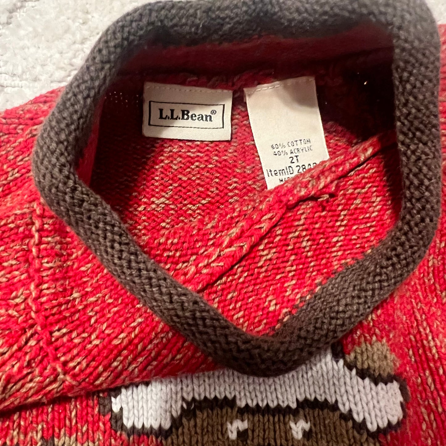 #5 L,L, Bean Red Cotton Rollneck Sweater Bear & Fish, Boys 2t