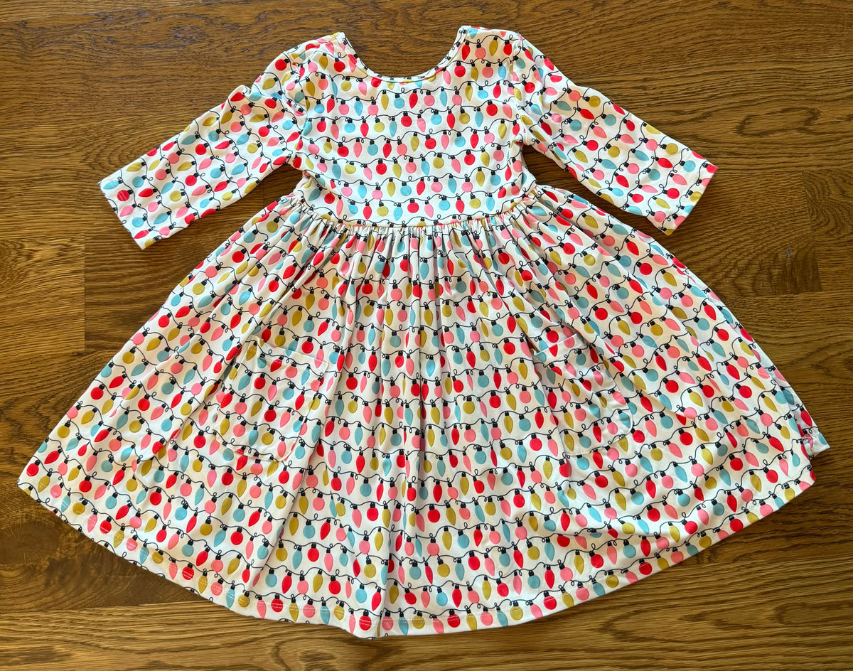 53 - Girls 5/6 Mila & Rose Christmas Lights Twirl Dress, Multi-Colored with Pockets