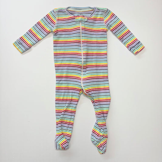 Seller 189 6-9m Primary Rainbow Striped Organic Zip Footie
