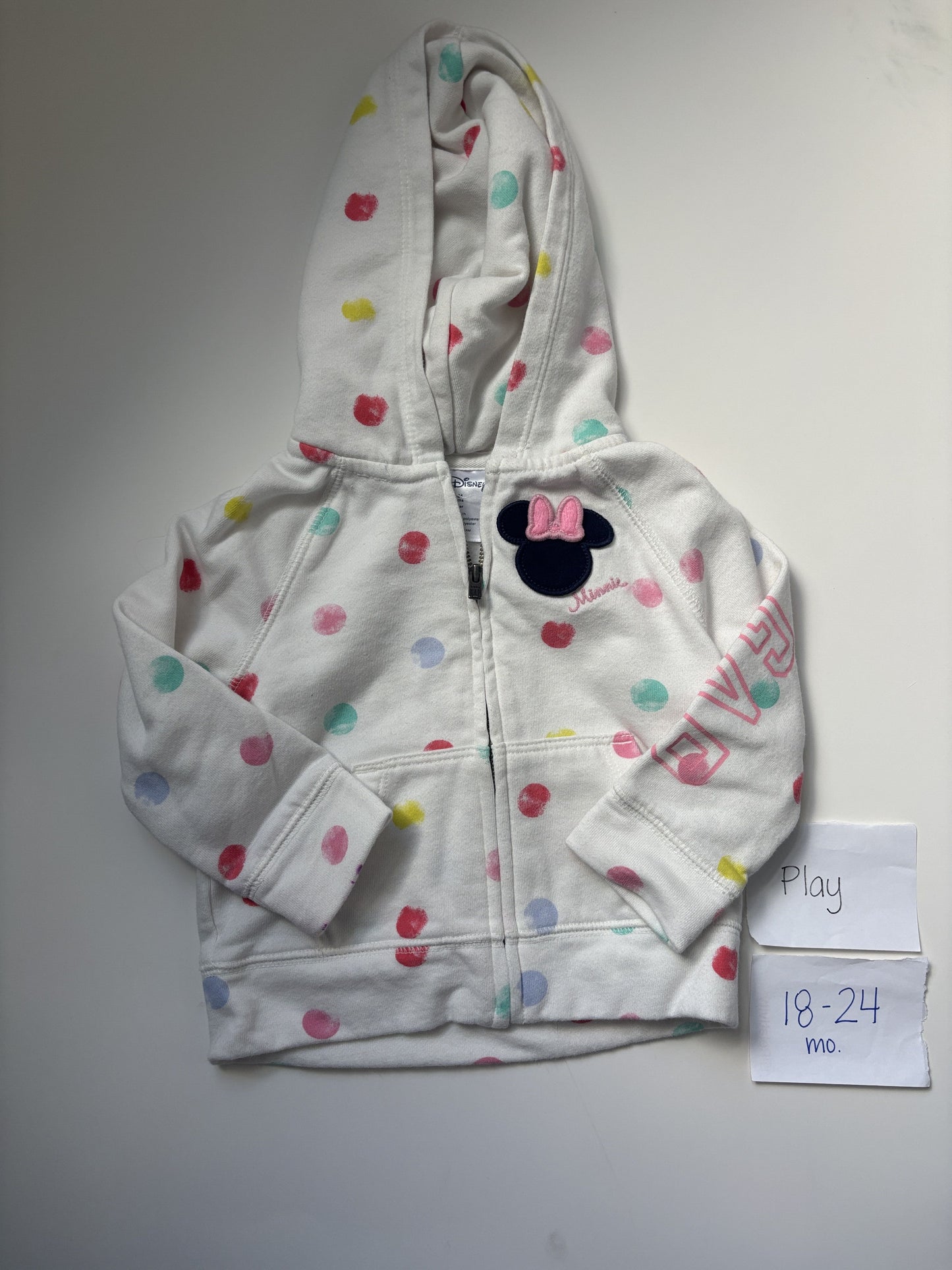 #138 - 18-24 Mo - Gap Minnie Zip Up Sweatshirt (some stains on end of cuff)