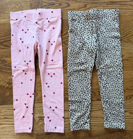 53 - Girls 5 Carter’s Leggings Bundle (Pink Hearts & Leopard)
