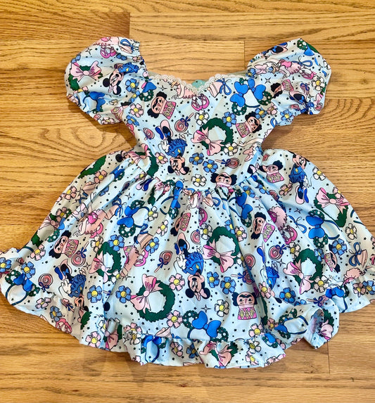 #198- Girls, Boutique, Custom-made Holiday Disney Dress- Size 5/6