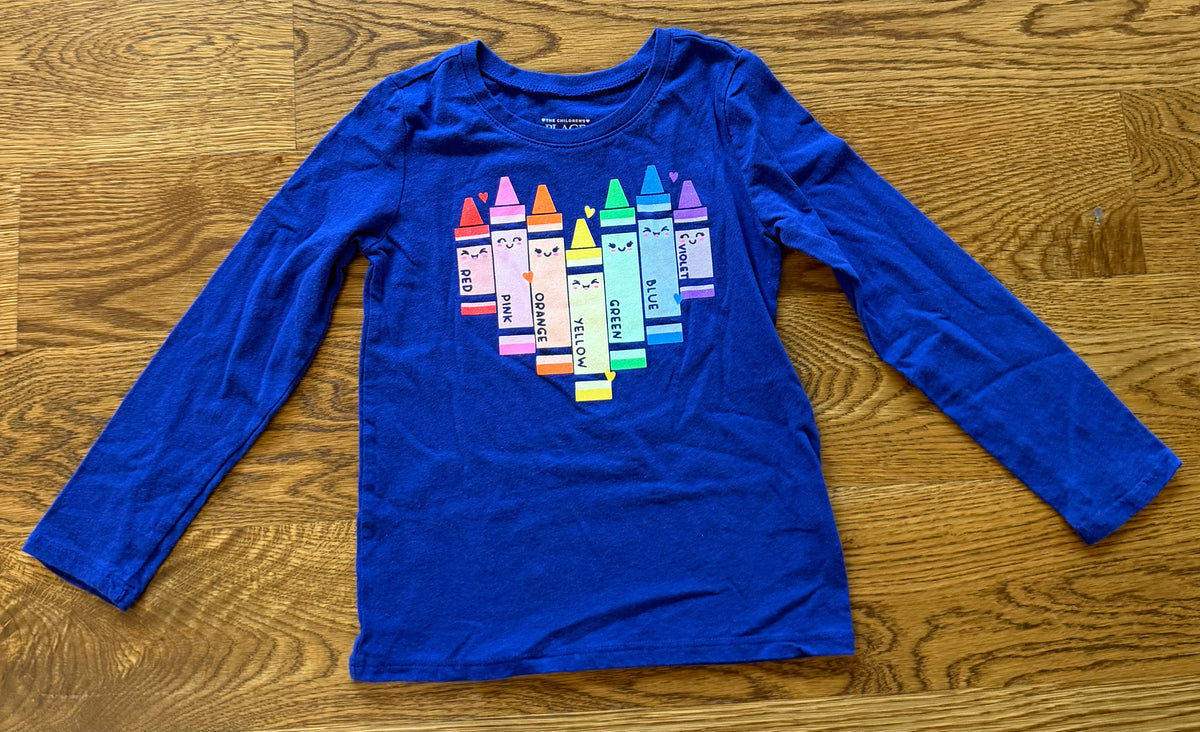 53 -  Girls 5T The Children’s Place Cryaons Long Sleeve Blue Shirt