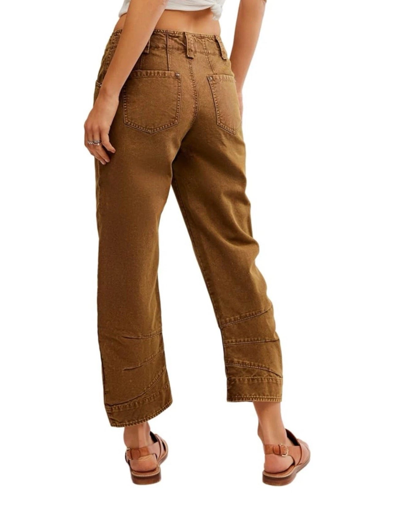 #111 Free People Supersonic Slim Pant Breen Brown Size 0 Womens Barrel Leg Modern