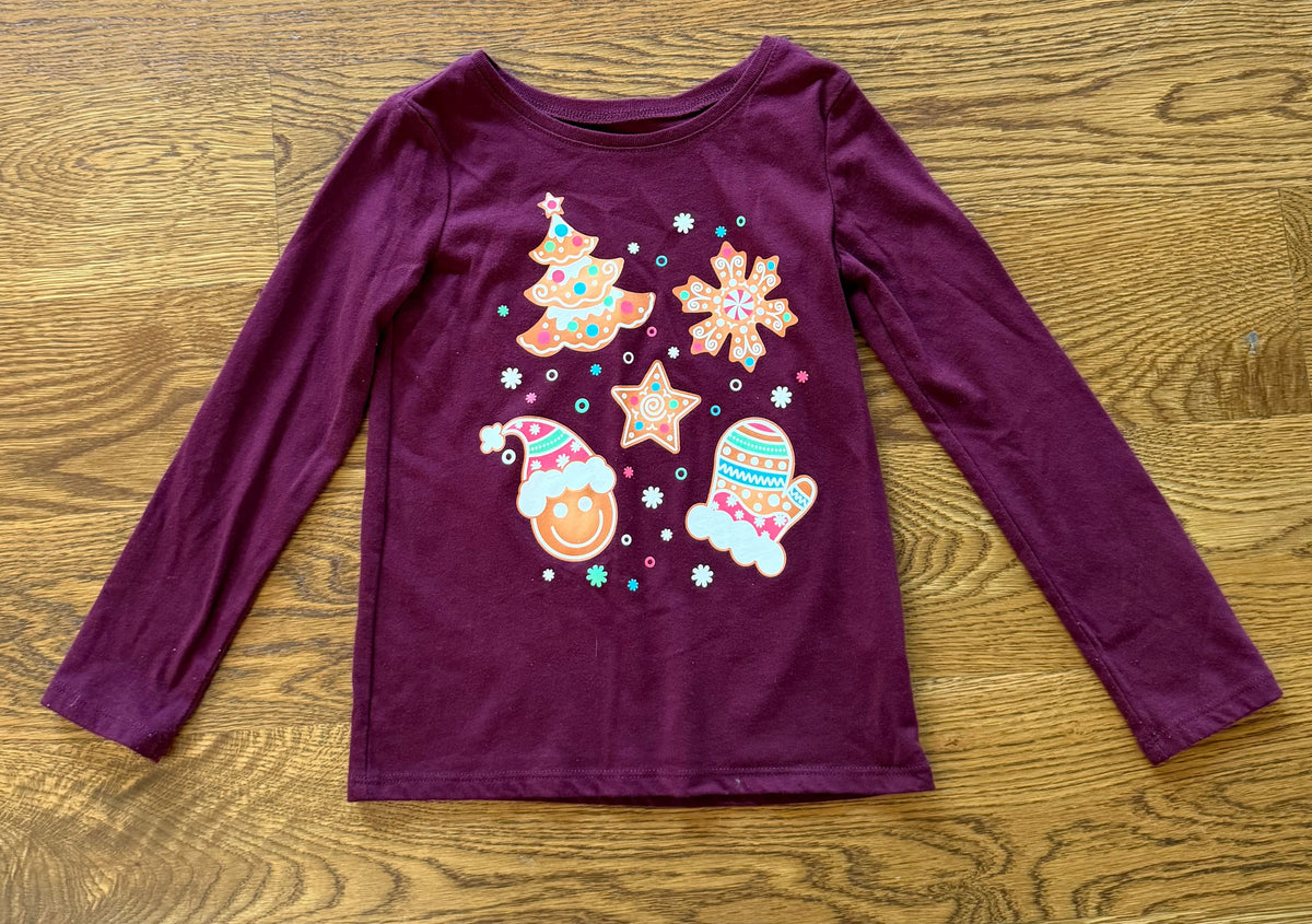 53 - Girls 5T The Children's Place Christmas/Holiday Long Sleeve Maroon Shirt