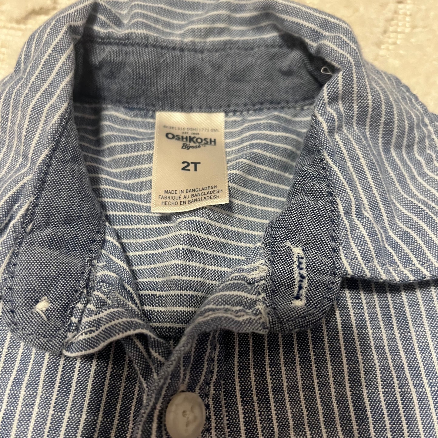 #5 Osh Kosh Blue and White Striped Button Down Shirt Blouse, Boys 2t