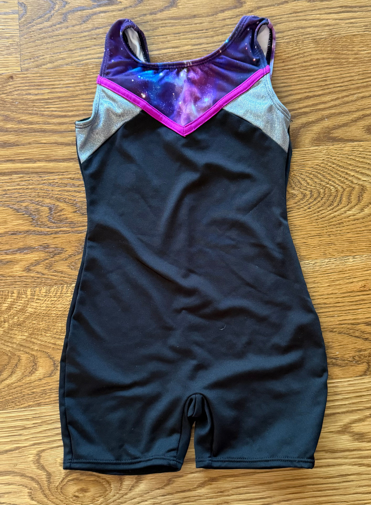 53 - Girls XS (4/5) Purple/Black/Silver Gymnastics Leotard
