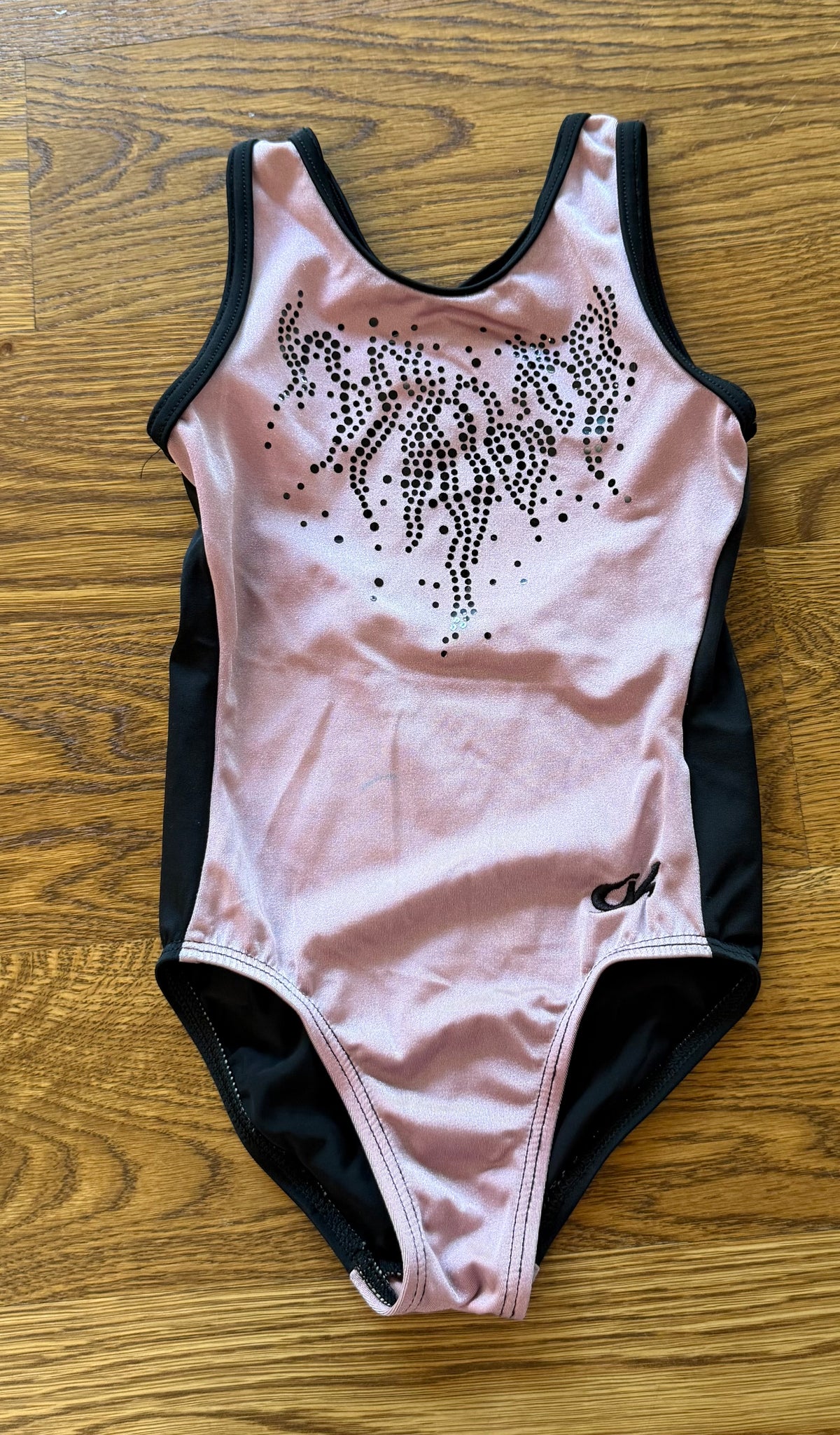 53 - Girls Small (4T) Light Pink/Black Sparkle Gymnastics Leotard