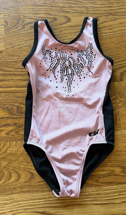 53 - Girls Small (4T) Light Pink/Black Sparkle Gymnastics Leotard