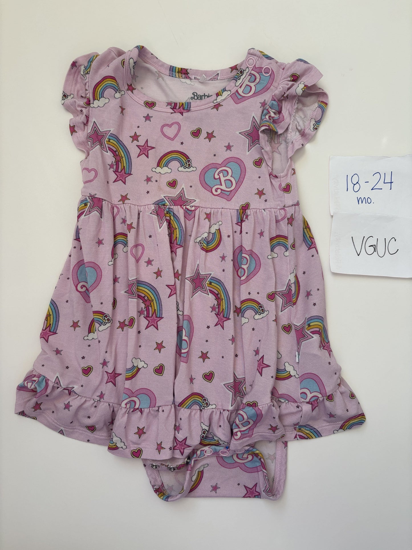 #77 - 18-24 Mo - VGUC Posh Peanut - Barbie w/Rainbows Dress