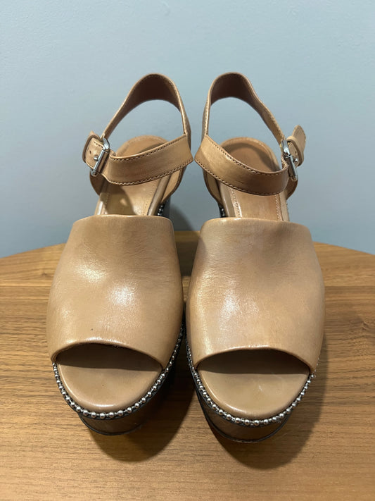 Seller #76 - Coach Harla Platform Leather Wedges Bead Trim Sandals Tan Size 7 Ankle Strap