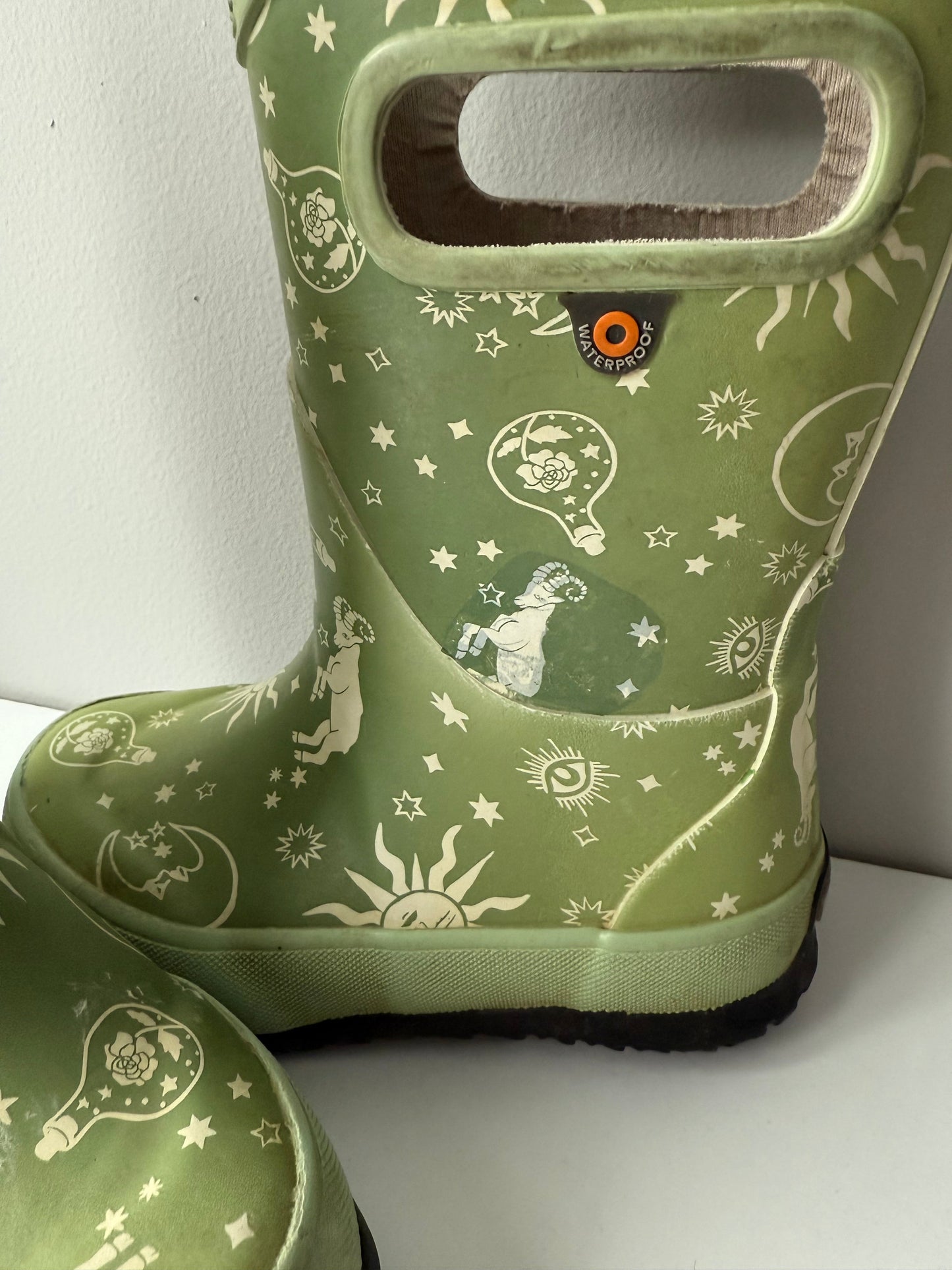 Seller 8 - GUC gender neutral size 7 Boggs rain boots celestial theme