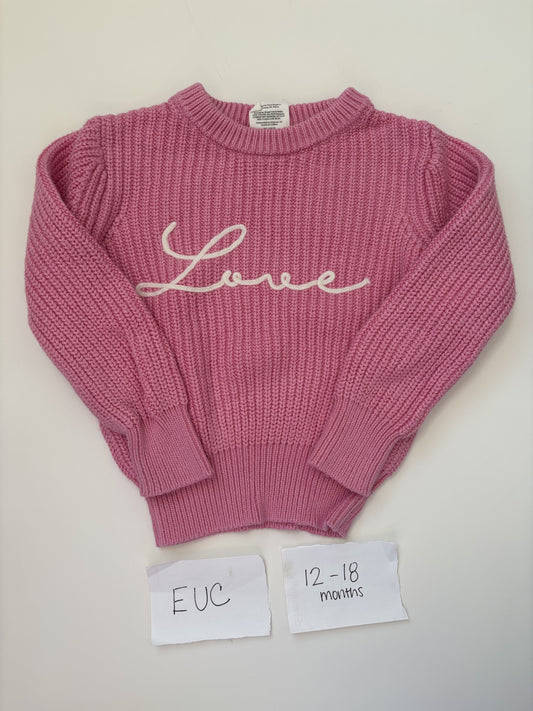 #138 - 12-18 Mo - EUC Birdie Bean - Pink Love Valentine's Day Sweater - PU 45236