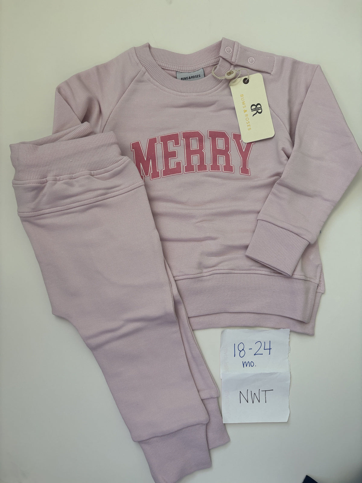 #138 - 18-24 Mo NWT Bamboo (Bums & Roses) Merry Jogger Set