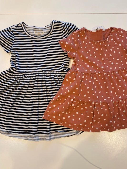 #117, H&M terra cotta polka dot dress & Tucker +Tate black/white striped dress, Girls 2T