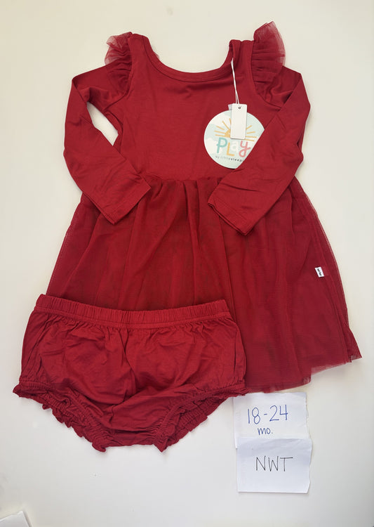 #138 - 18-24 Mo - NWT Little Sleepies - Holiday Red LS Twirl Dress w/bloomers - PU 45236