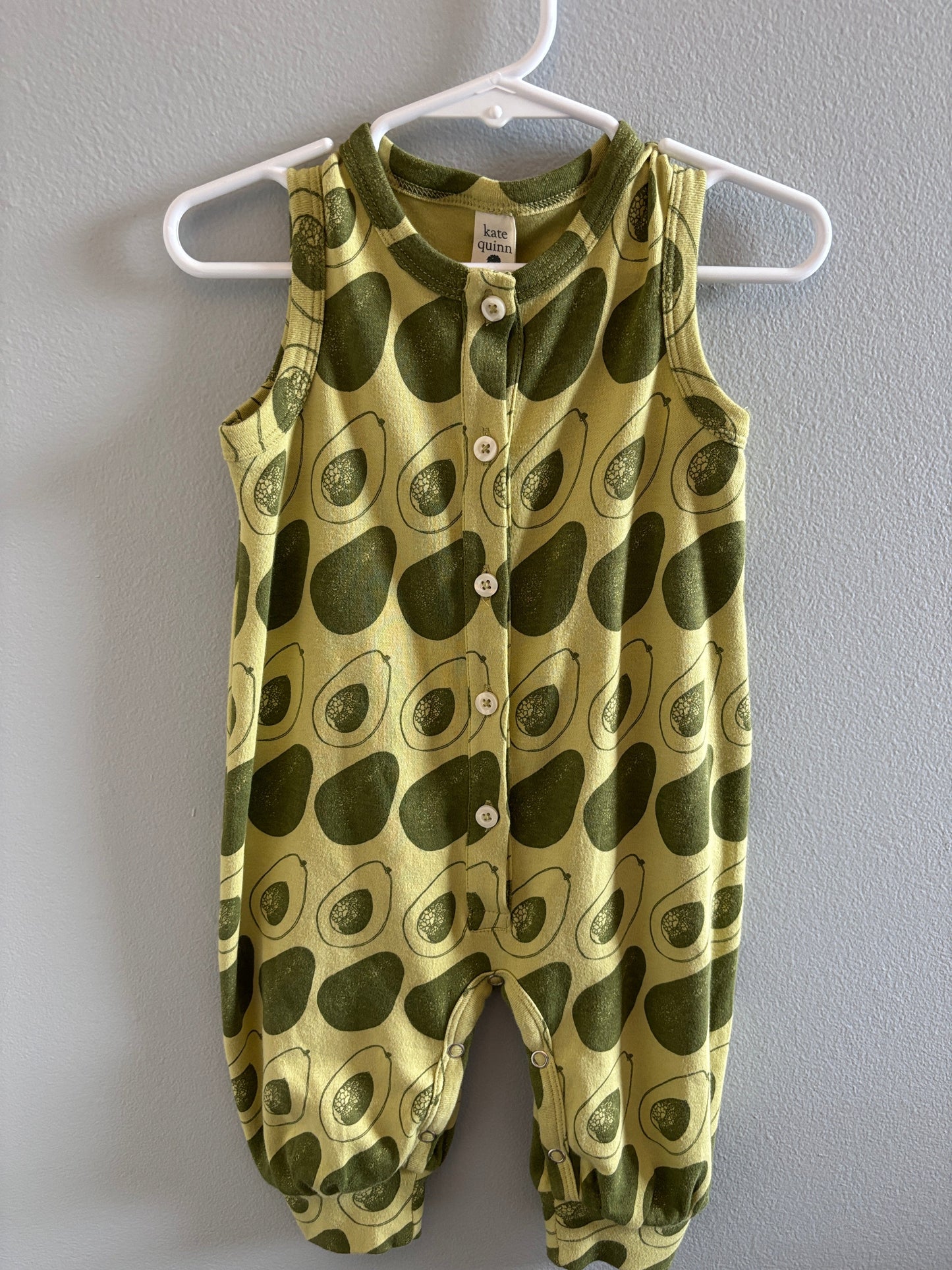 *Reduced* #148 Kate Quinn 6-12m Sleeveless Romper- Avocado