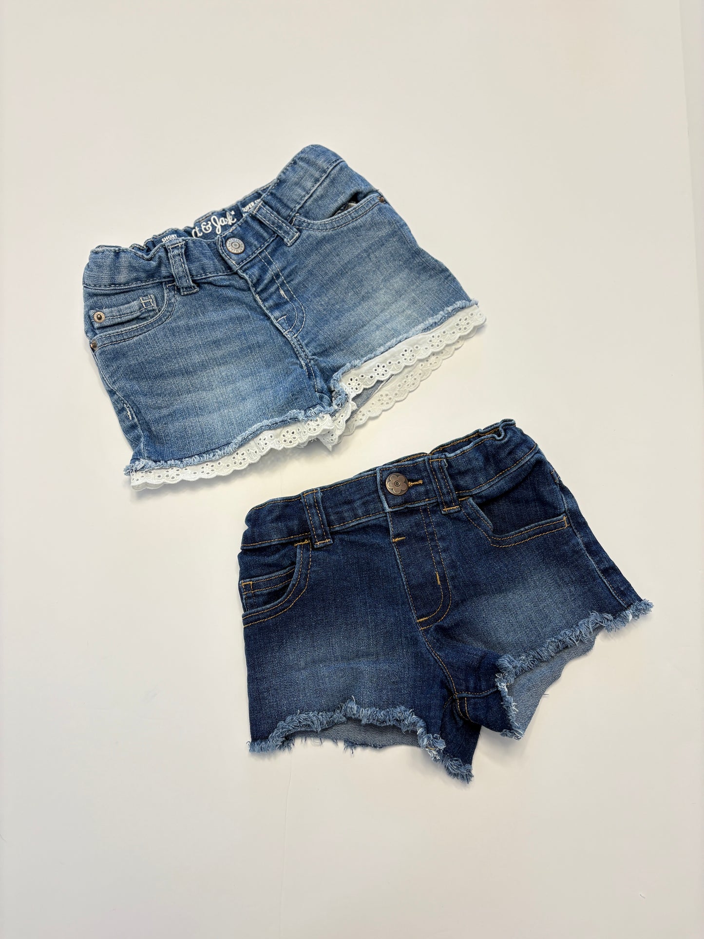 #121 Girls 3T set of two denim shorts with inside adjusters, Cat & Jack and Garanimals, EUC