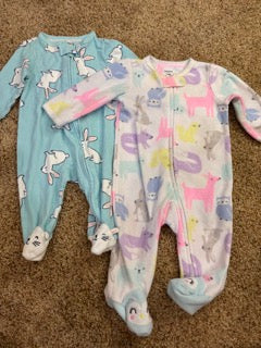 #47 girls 3mo carters sleeper, bunny is not fleece, other is