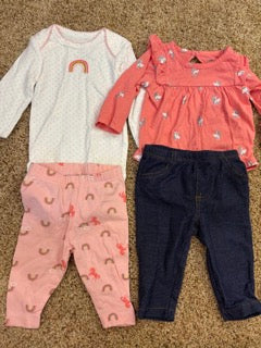#47 girls 3 mo carters outfits, rainbows