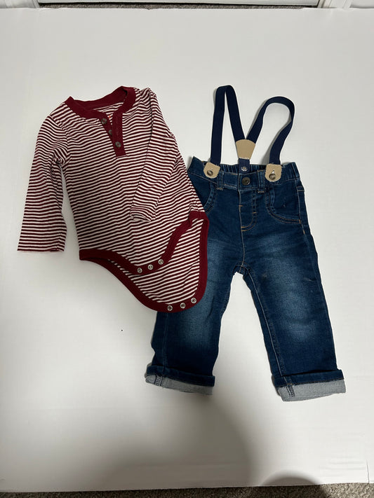 #27 Boys 6-9 months Cat and Jack bodysuit + suspenders