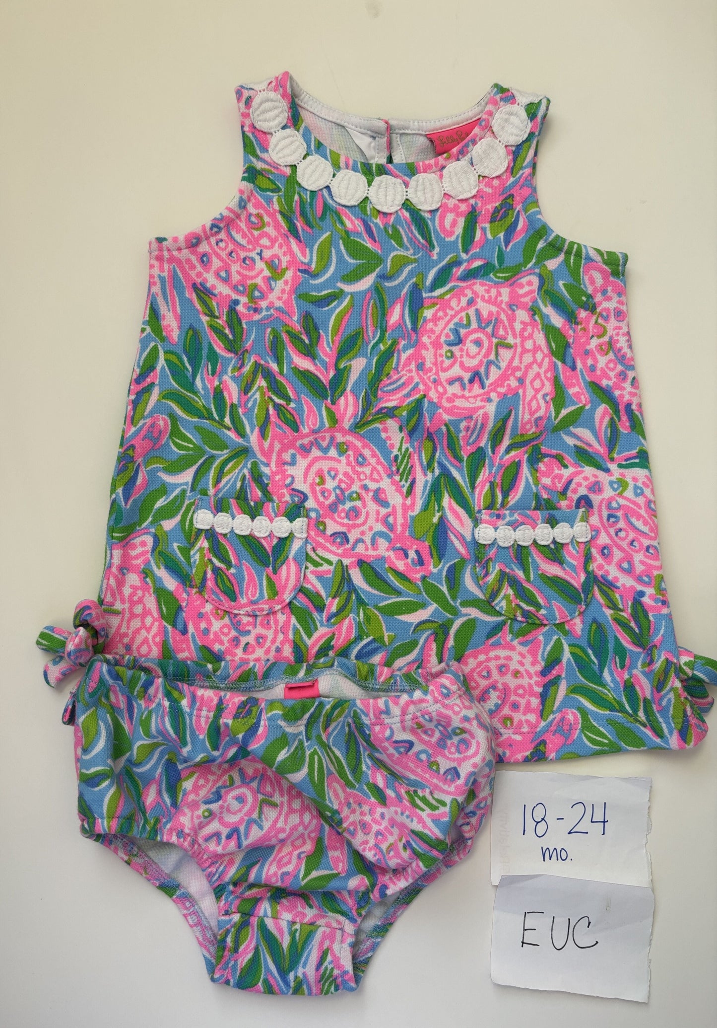#77 - 18-24 Mo - EUC Lilly Pulitzer - Turtles Shift Dress with Diaper Cover