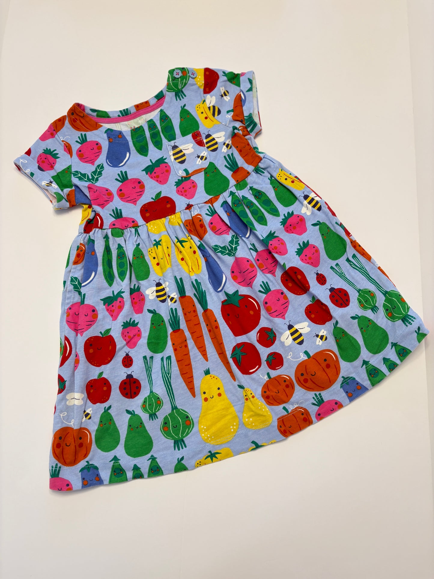 #121 Girls 3-4 years Mini Boden fruits and vegetables dress, EUC