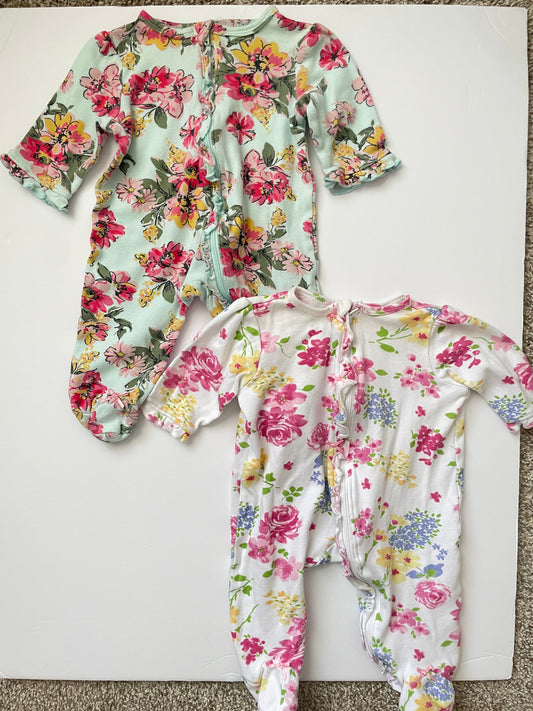 #3 little me floral pajama 2pack girls size 3mo