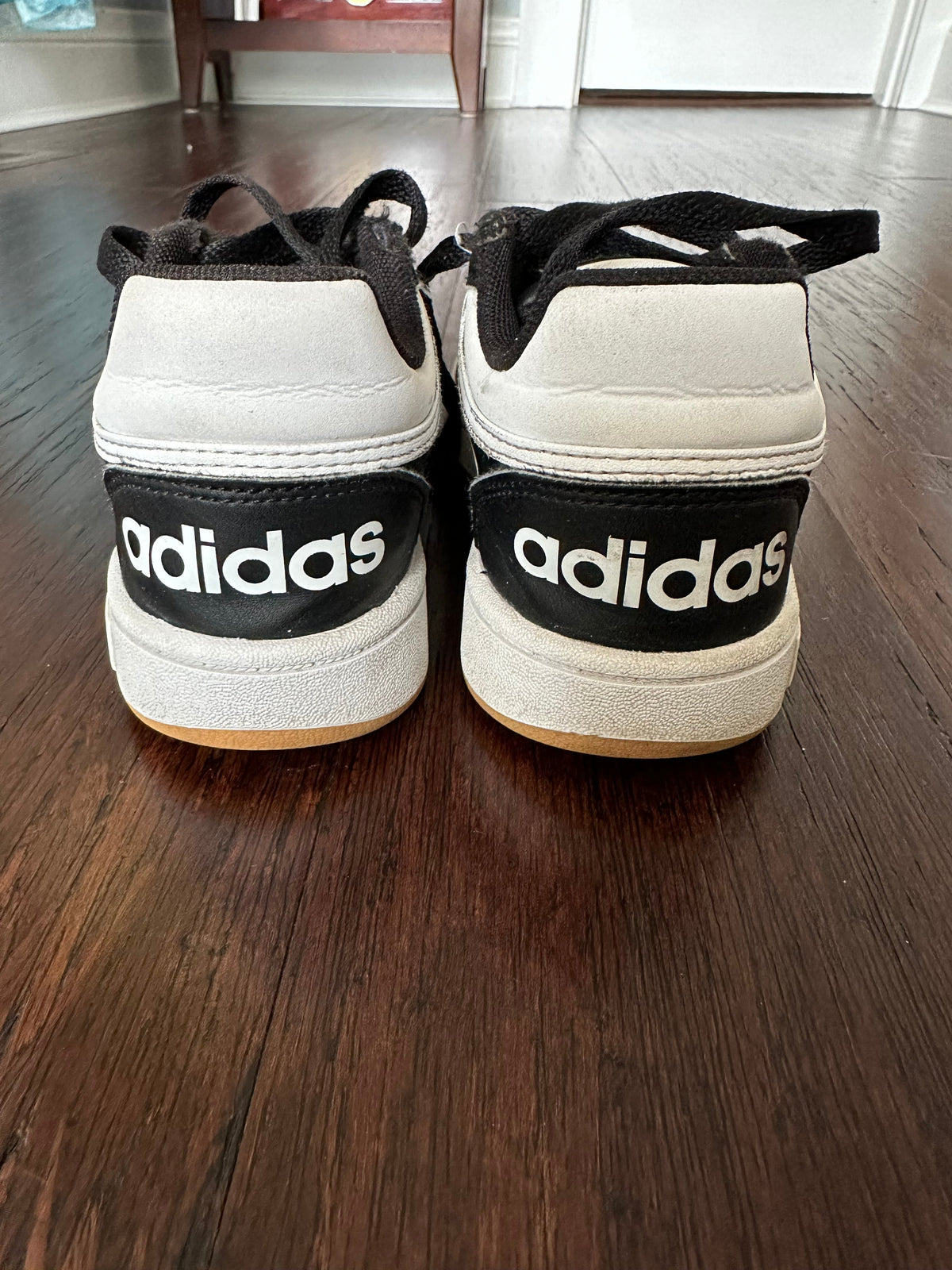 Seller 42, Adidas Hoops Sneaker, Black Leather, Boys 1, VGUC (wear on toungue)