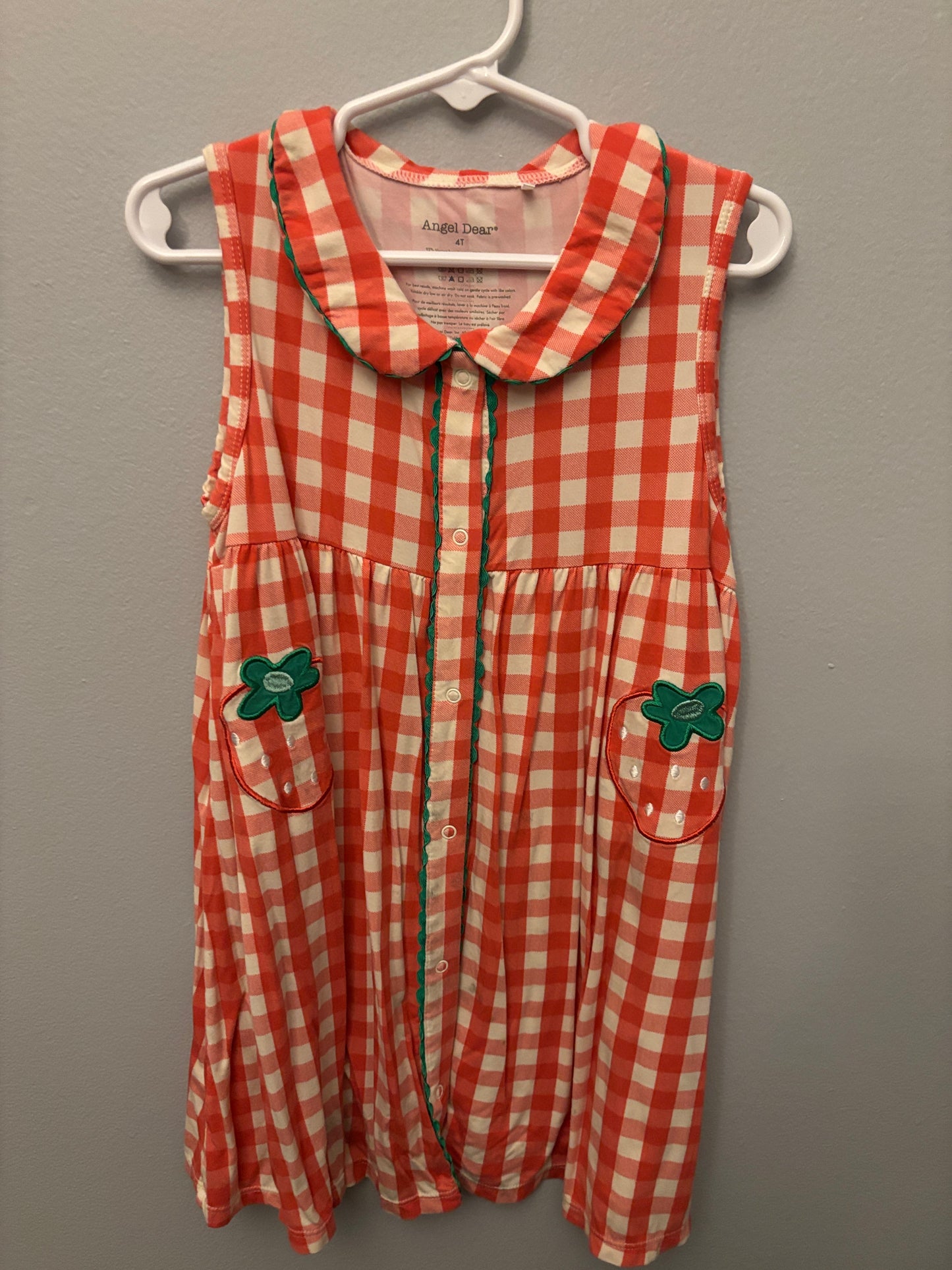 #148 Angel Dear Bamboo Peter Pan Collar Dress 4T- Red Gingham