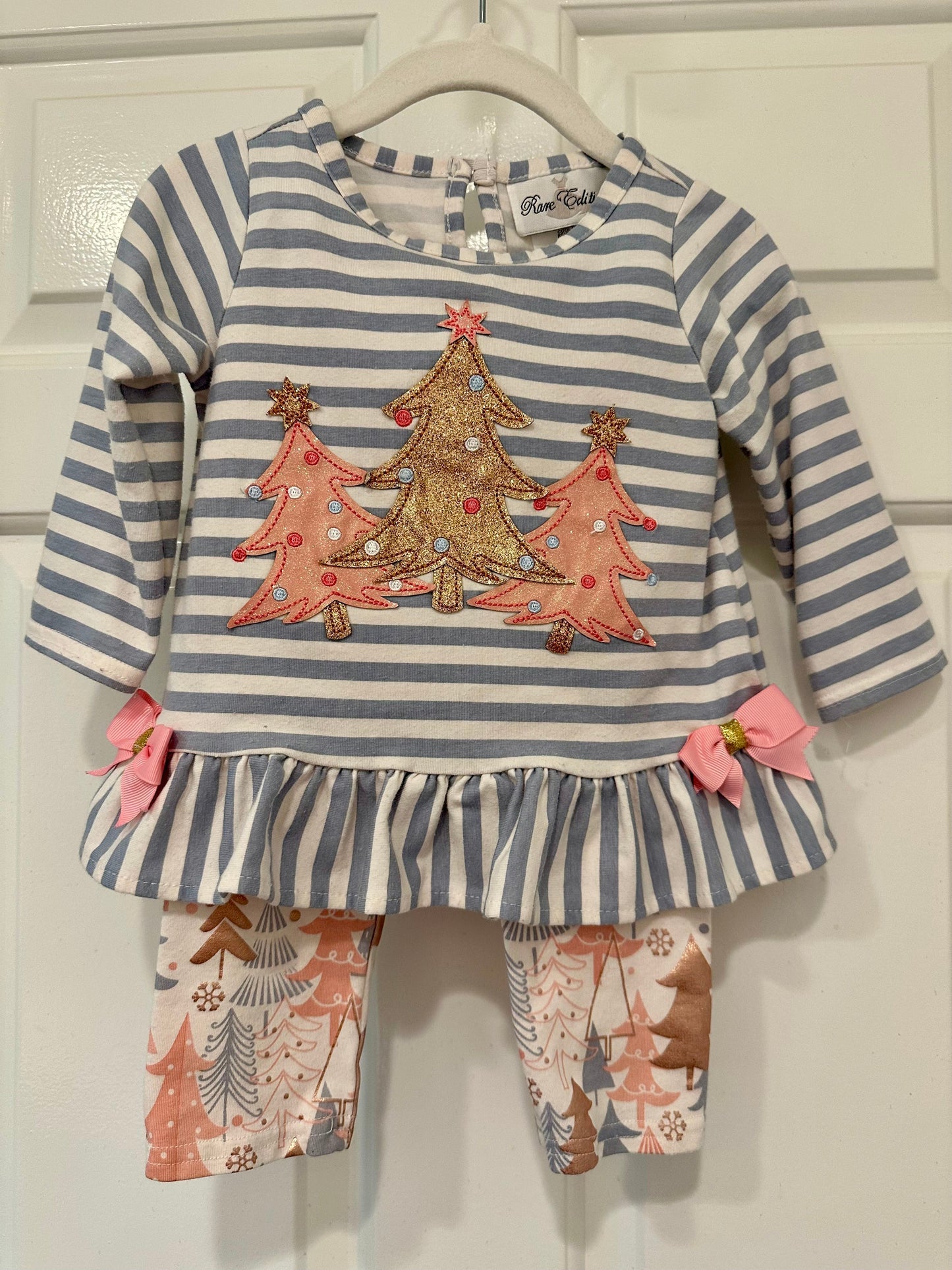 #85 REDUCED Rare Editions Glitter Christmas Tree Matching Set, infant Girls 12m
