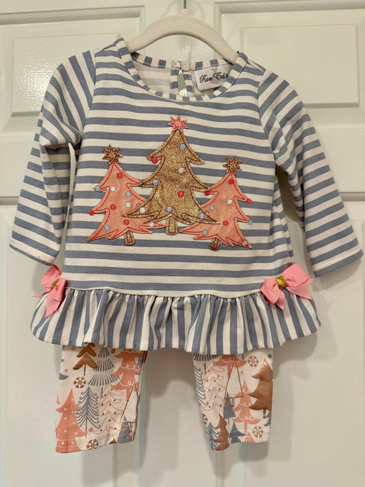 #85 REDUCED Rare Editions Glitter Christmas Tree Matching Set, infant Girls 12m