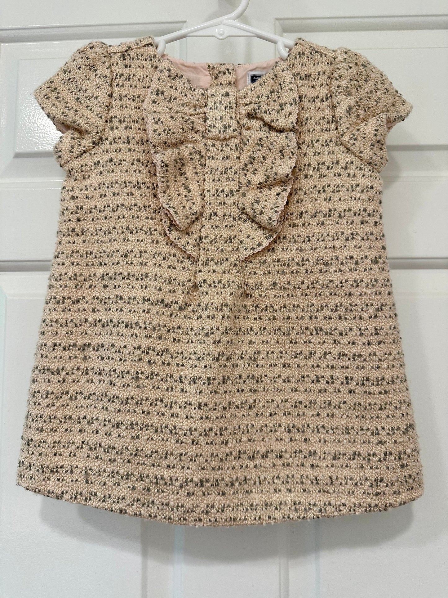 #85 Janie & Jack Pink & Gold Tweed Bow Dress, Infant Girls 12-18m