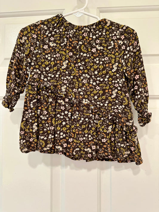 #85 REDUCED Rylee + Cru Brown Flowy Floral shirt, Girls 12-18m