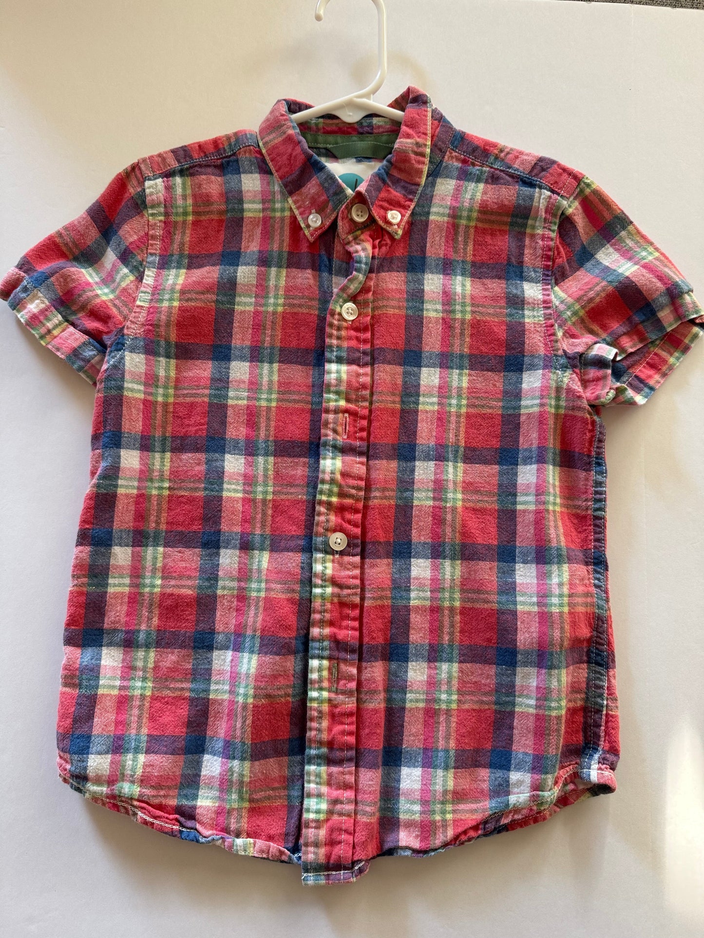 REDUCED #92 boys 6/7 Boden summer plaid button up t shirt