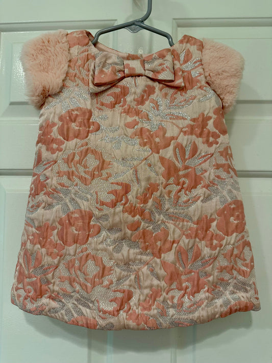 #85 REDUCED Janie & Jack Pink and Silver Dress with Fur Sleeves, Infant Girls 12-18m