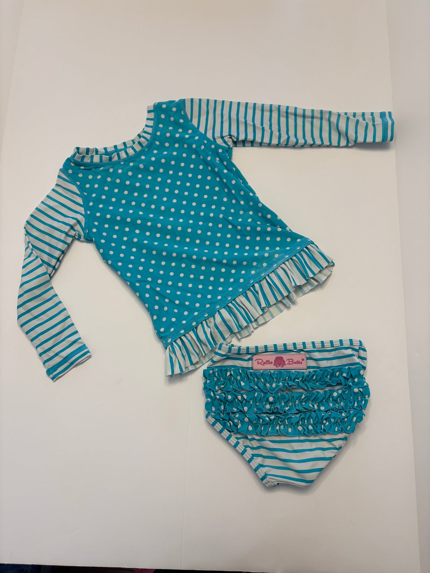 #121 Girls 3T Ruffle Butts two piece swimsuit, GUC