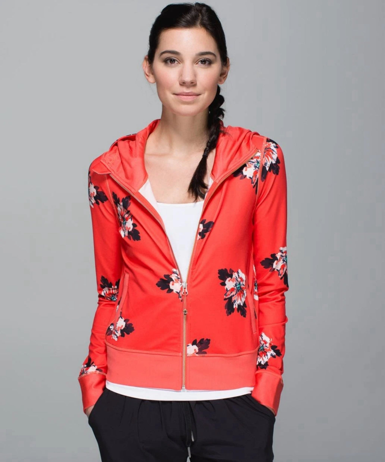 #111 Lululemon Namaskar Hoodie Sweater Atomic Flower Parfait Orange Size 6 Full Zip