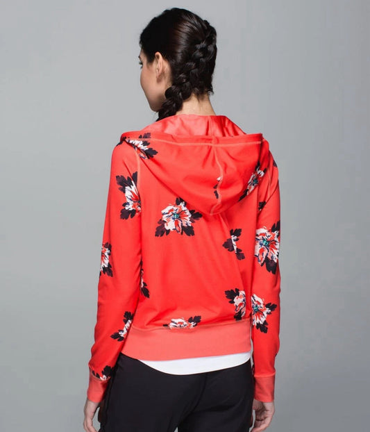 #111 Lululemon Namaskar Hoodie Sweater Atomic Flower Parfait Orange Size 6 Full Zip