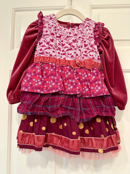 #85 REDUCED Matilda Jane Tiered Pink Dress with Velvet Onesie and Bloomers, Infant girls 12-18m