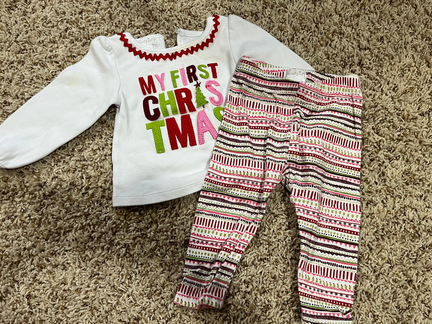 Seller 73A: EUC Mudpie "My First Christmas" Shirt and Leggings Set - 0-6M