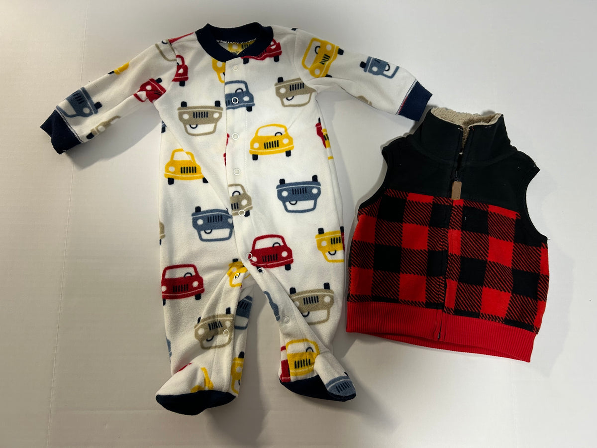 #27 Boys 0-3m Carters fleece sleeper + vest