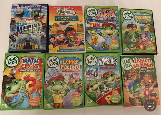 #180 Set of Leap Frog DVDs (6) plus Little Einstein, Thomas the train