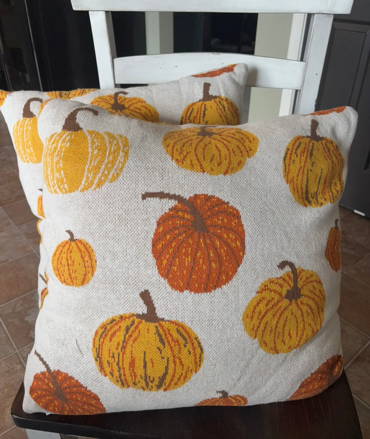 #156 Shabby Chic Fall pumpkin throw pillows (2)