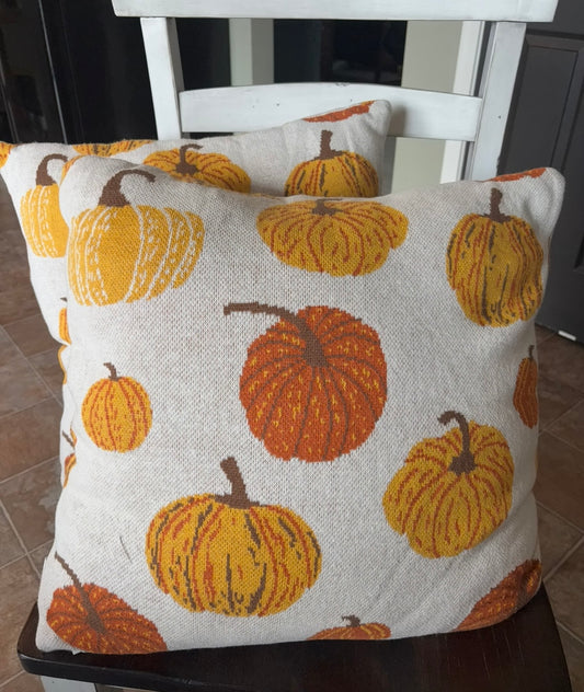 #156 Shabby Chic Fall pumpkin throw pillows (2)
