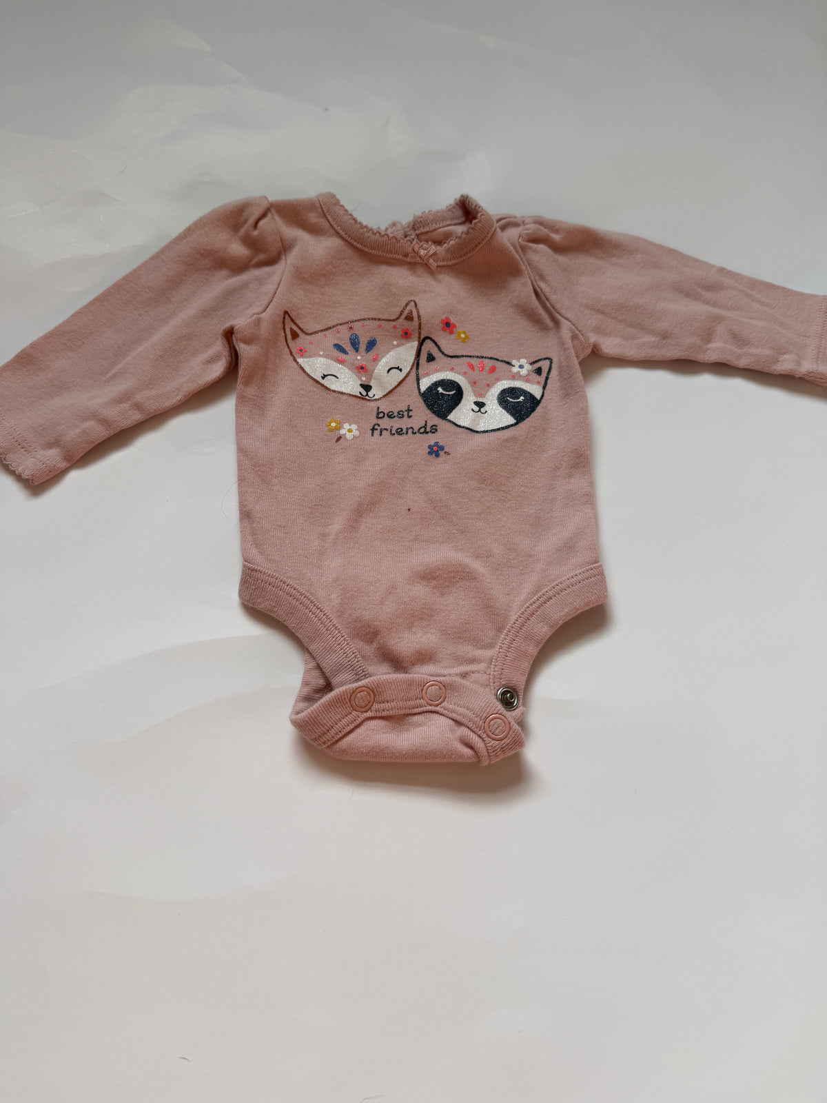 #170 Carters 3 piece outfit, pink best friends body suit, floral pants and maroon vest girls newborn