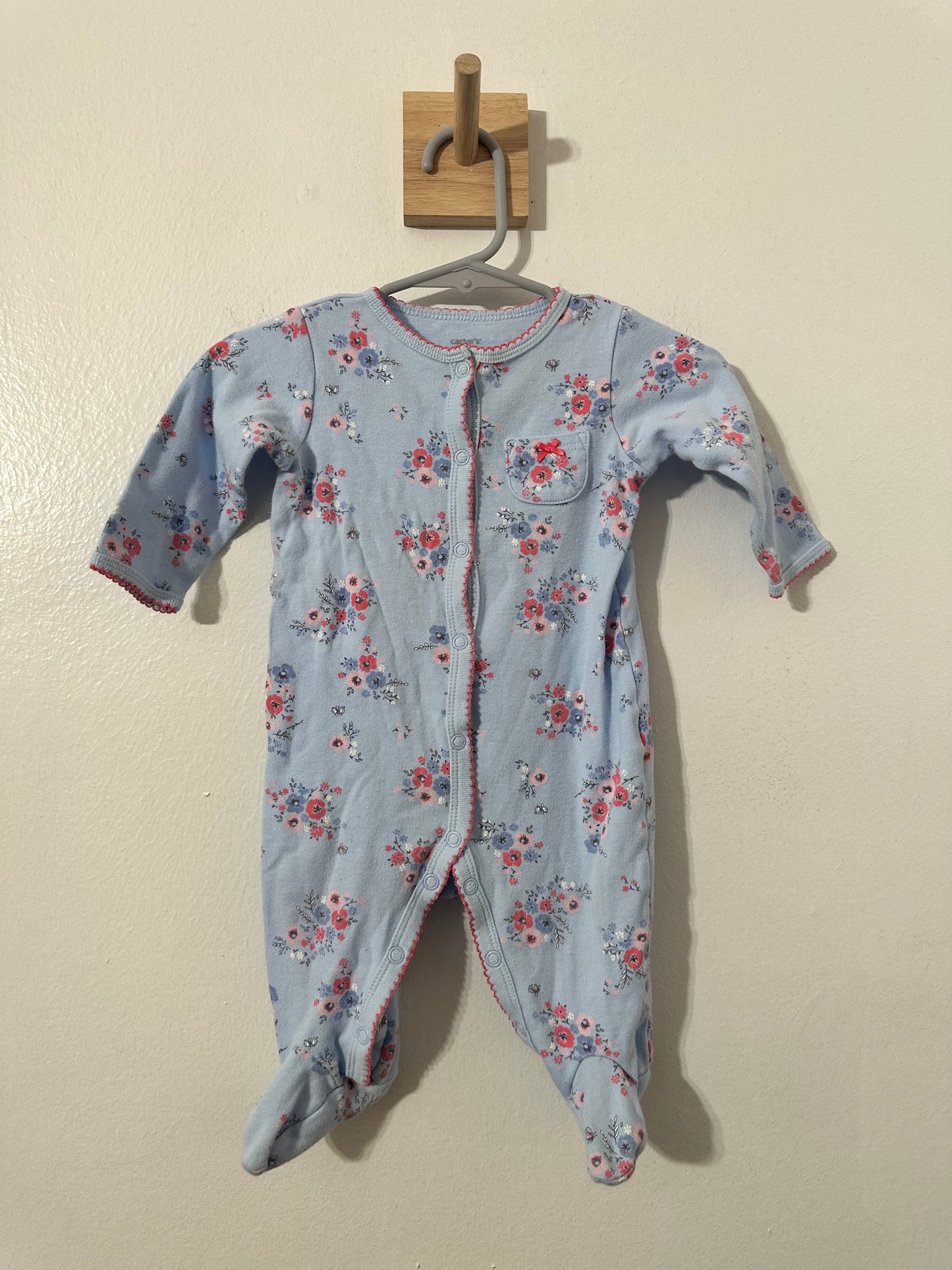 #111 Carters Blue Floral Footies 6 Month