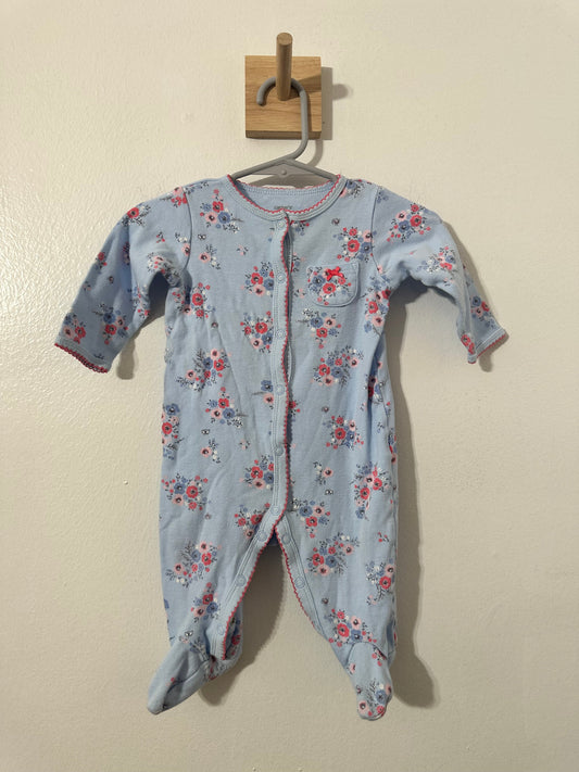 #111 Carters Blue Floral Footies 6 Month
