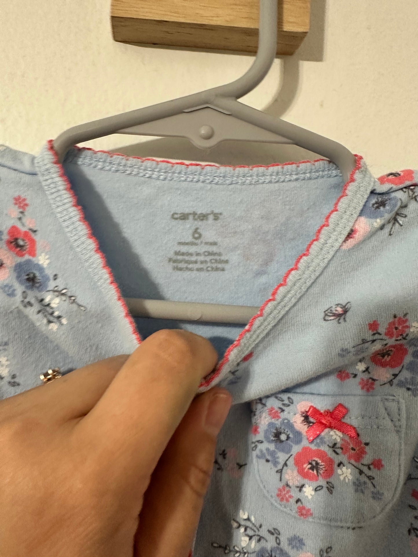 #111 Carters Blue Floral Footies 6 Month