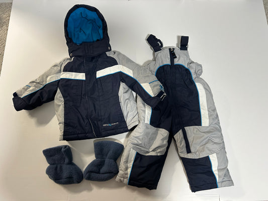 #27 Boys 12 months snow bibs, coat, and booties